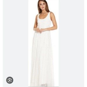 Womens Adrianna Papell Ivory Beaded Wedding Evening Gown Sz 4 NWT MSRP $349